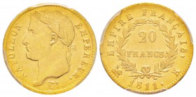 France, Premier Empire 1804-1814       20 Francs, Bordeaux, 1811 K, AU 6.45 g.                
Ref : G.1025, Fr.516               
Conservation : PC...