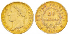 France, Premier Empire 1804-1814       20 Francs, Toulouse, 1811 M, AU 6.45 g.                
Ref : G.1025, Fr.516               
Conservation : PC...