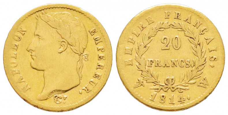 France, Premier Empire 1804-1814       20 Francs, Lille, 1814 W, AU 6.38 g.     ...