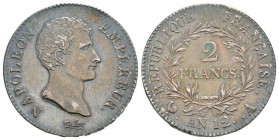 France, Premier Empire 1804-1814       2 Francs, Paris, AN 12 A, AG 10 g. 
Ref : G.495
Conservation : Superbe. Patine foncée