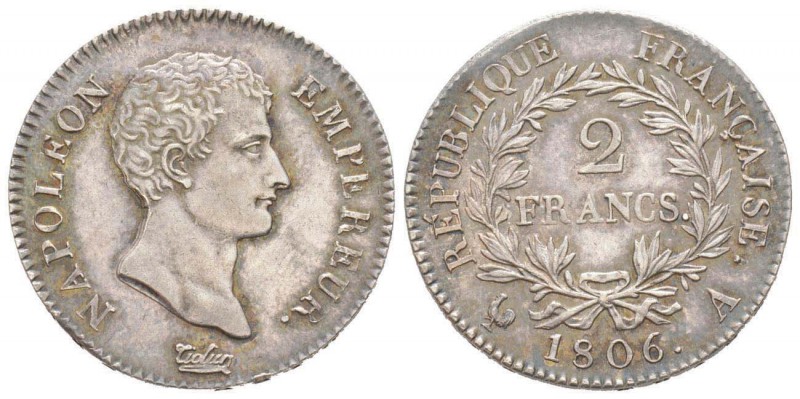 France, Premier Empire 1804-1814       2 Francs, Paris, 1806 A, AG 10 g. 
Ref :...
