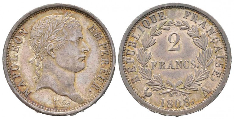 France, Premier Empire 1804-1814       2 Francs, Paris, 1808 A, 8 sur 7, AG  10 ...