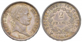 France, Premier Empire 1804-1814       2 Francs, Paris, 1808 A, 8 sur 7, AG  10 g. 
Ref : G.500
Conservation : Superbe et magnifique patine 