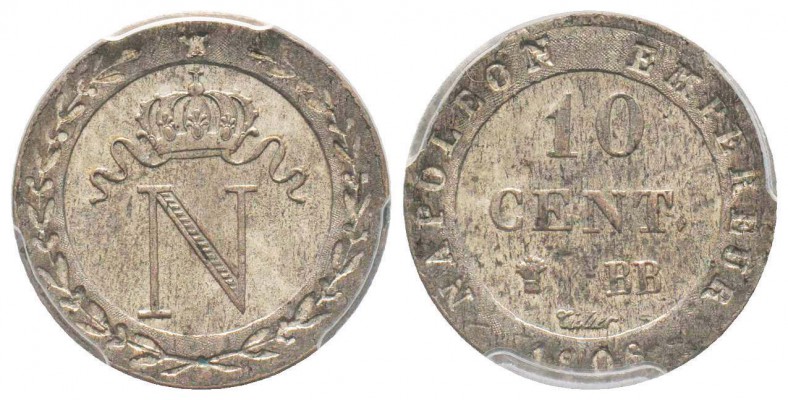 France, Premier Empire 1804-1814       10 centimes, Strasbourg, 1808 BB, Billon ...