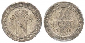France, Premier Empire 1804-1814       10 centimes, Strasbourg, 1808 BB, Billon 2 g. 
Ref : G.190
Conservation : PCGS MS63. Qualité remarquable 
