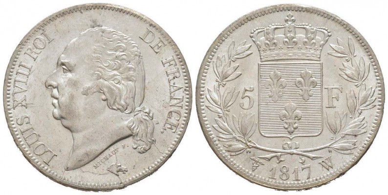 France, Louis XVIII 1815-1824    5 Francs, Lille, 1817 W, AG 25 g.              ...