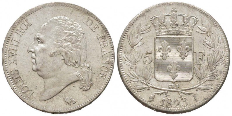 France, Louis XVIII 1815-1824    5 Francs, Limoges, 1823 I, AG 25 g.            ...