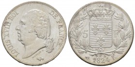 France, Louis XVIII 1815-1824    5 Francs, Bayonne, 1824 L, AG 25 g.                
Ref : G.614     
Conservation : FDC