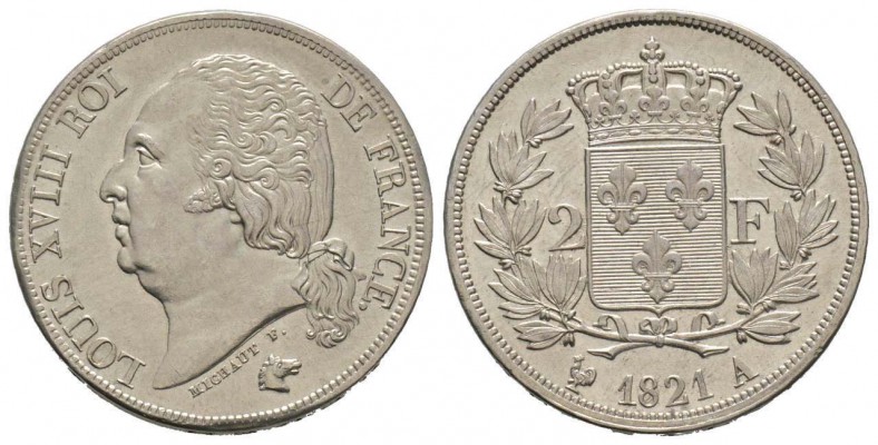 France, Louis XVIII 1815-1824    2 Francs, Paris, 1821 A, AG 10 g.              ...