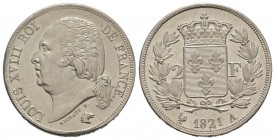 France, Louis XVIII 1815-1824    2 Francs, Paris, 1821 A, AG 10 g.                
Ref : G.513     
Conservation : Fines hairlines sinon FDC