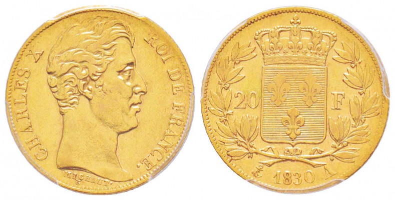 France, Charles X 1824-1830   
20 Francs tranche striée, Paris, 1830 A, AU 6.45...