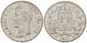 France, Charles X 1824-1830      5 Francs, Bayonne, 1825 L, AG 25 g. 
Ref : G. 643
Conservation : fines hairlines sinon Superbe.