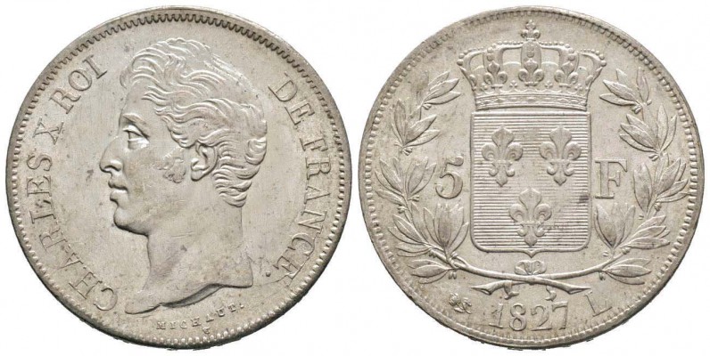 France, Charles X 1824-1830      5 Francs, Bayonne, 1827 L, AG 25 g. 
Ref : G. ...