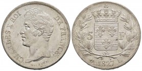 France, Charles X 1824-1830      5 Francs, Bayonne, 1827 L, AG 25 g. 
Ref : G. 644
Conservation : traces de nettoyage sinon Superbe