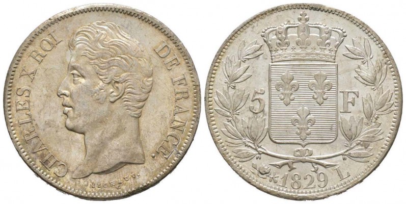 France, Charles X 1824-1830      5 Francs, Bayonne, 1829 L, AG 25 g. 
Ref : G. ...