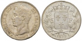 France, Charles X 1824-1830      5 Francs, Bayonne, 1829 L, AG 25 g. 
Ref : G. 644
Conservation : FDC. Magnifique patine