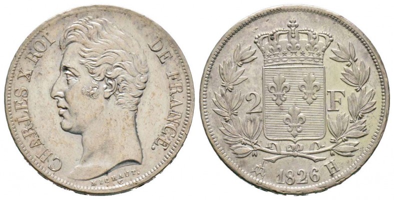 France, Charles X 1824-1830      2 Francs, La Rochelle, 1826 H, AG 10 g. 
Ref :...