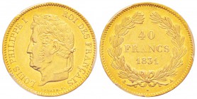 France, Louis Philippe 1830-1848               
40 Francs, Paris, 1831 A, AU 12.9 g.                
Ref : G.1106, Fr. 557           
Conservation ...