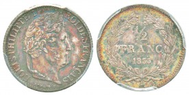 France, Louis Philippe 1830-1848       1/2 Franc, Paris, 1835 A, AG 2.5 g.               
Ref : G.408            
Conservation : PCGS MS64+. Magnifi...