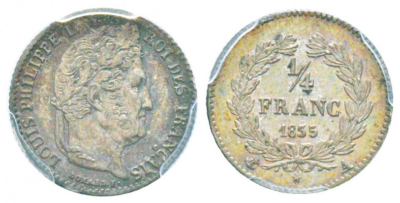 France, Louis Philippe 1830-1848       1/4 Franc, Paris, 1835 A, AG 1.25 g.     ...