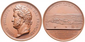 France, Louis Philippe 1830-1848       Médaille Agrandissement du port du Havre, par Bovy, 1844, AE 160 g.  68 mm
Avers : LOUIS PHILIPPE I ROI DES FR...
