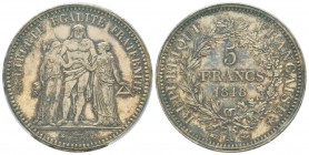 France, IIème République 
5 Francs Hercule, Paris, 1848 A, AG 25 g. 
Ref : G.683
Conservation : PCGS MS62