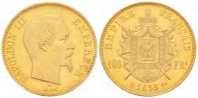 France, Second Empire 1852-1870              
100 Francs, Paris, 1855 A, AU 32.25 g.                 
Ref : G.1135, Fr. 570             
Conservati...