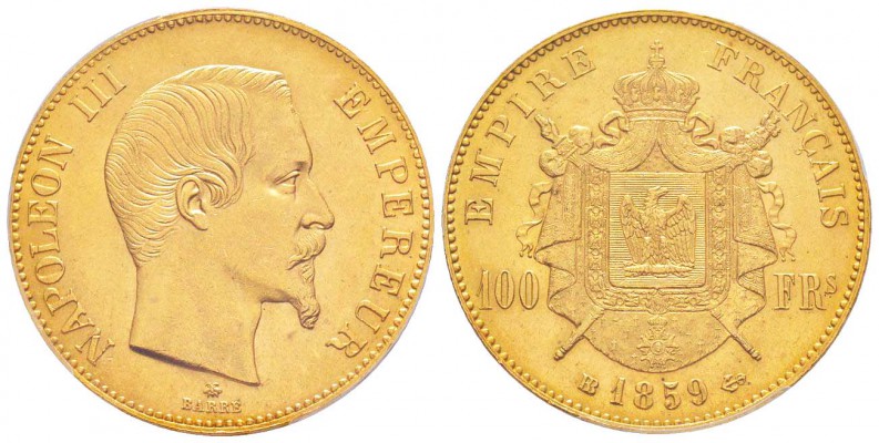 France, Second Empire 1852-1870       
100 Francs, Strasbourg, 1859 BB, AU 32.2...