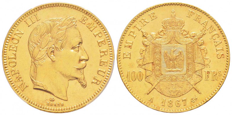 France, Second Empire 1852-1870       
100 Francs, Paris, 1867 A, AU 32.25 g.  ...