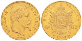 France, Second Empire 1852-1870       
100 Francs, Paris, 1869 A, AU 32.25 g.                
Ref : G.1136, Fr. 580               
Conservation : P...