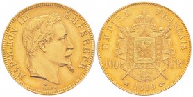France, Second Empire 1852-1870       
100 Francs, Strasbourg, 1869 BB, AU 32.25 g.                
Ref : G.1136, Fr. 580               
Conservati...