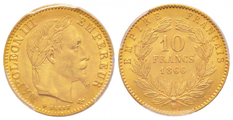 France, Second Empire 1852-1870       
10 Francs tête laurée, Strasbourg, 1866 ...