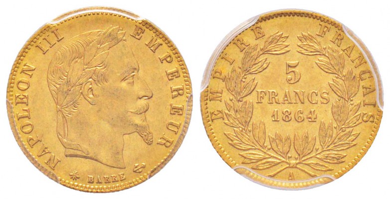 France, Second Empire 1852-1870       
5 Francs tête laurée, Paris, 1864 A, AU ...