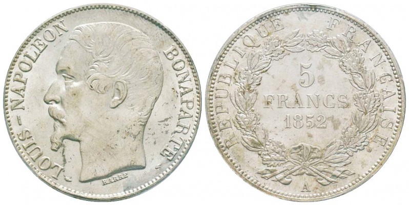 France, Second Empire 1852-1870       
5 Francs, Paris, 1852 A, Tête étroite, A...