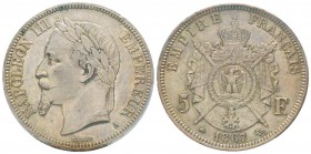 France, Second Empire 1852-1870       
5 Francs tête laurée, Paris, 1867 A, AG 25 g. 
Ref : G.739 
Conservation : PCGS MS63