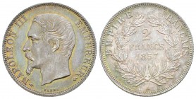 France, Second Empire 1852-1870       
2 Francs, Paris, 1857 A, AG 10 g.                
Ref :  G.523          
Conservation : FDC. Magnifique Pati...