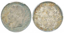 France, Second Empire 1852-1870       
1 Franc, Paris, 1860 A, Main, AG 5 g.                
Ref :  G.460              
Conservation : PCGS MS63. M...