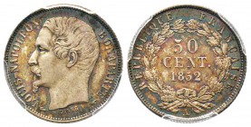 France, Second Empire 1852-1870       
50 Centimes, Paris, 1852 A, AG 2.5 g.                
Ref :  G.412             
Conservation : PCGS MS67+. R...