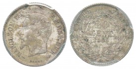 France, Second Empire 1852-1870 
20 Centimes, Paris, 1853 A, Petite tête, AG 1 g.                
Ref :  G.305             
Conservation : PCGS MS6...