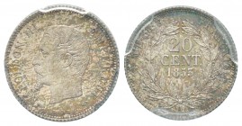 France, Second Empire 1852-1870 
20 Centimes, Paris, 1855 A, chien, AG 1 g.                
Ref :  G.305             
Conservation : PCGS MS65