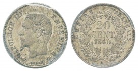 France, Second Empire 1852-1870 
20 Centimes, Paris, 1860 A,  AG 1 g.                
Ref :  G.305             
Conservation : PCGS MS65