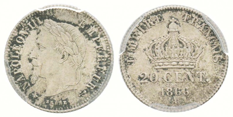 France, Second Empire 1852-1870 
20 Centimes, Paris, 1866 A,  AG 1 g.          ...