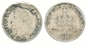 France, Second Empire 1852-1870 
20 Centimes, Paris, 1866 A,  AG 1 g.                
Ref :  G.308             
Conservation : PCGS MS65