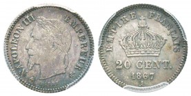 France, Second Empire 1852-1870 
20 Centimes, Paris, 1867 A,  AG 1 g.                
Ref :  G.309            
Conservation : PCGS MS66. Rarissime ...