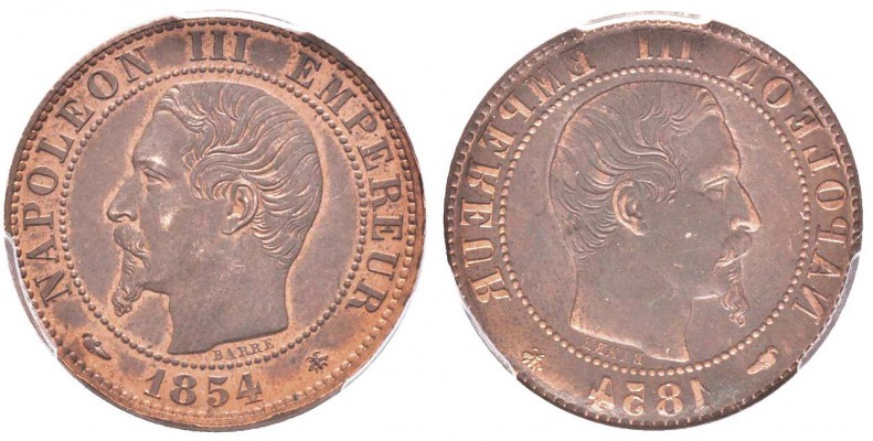 France, Second Empire 1852-1870 
5 Centimes, Strasbourg, 1854 BB, incuse, AE 5 ...