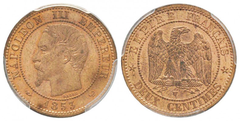 France, Second Empire 1852-1870 
2 Centimes, Lille, 1853 W, AE 2 g.            ...