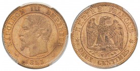 France, Second Empire 1852-1870 
2 Centimes, Lille, 1853 W, AE 2 g.                
Ref :  G.103         
Conservation : PCGS MS65 RD. Rarissime da...