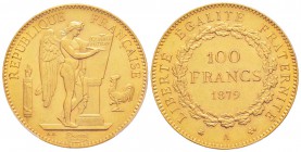 France, Troisième République 1870-1940    
100 Francs, Paris, 1879 A, Ancre Barrée, AU 32.25 g.                
Ref : G.1137a, Fr. 590              ...