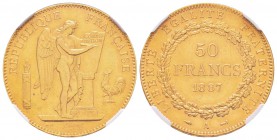 France, Troisième République 1870-1940    
50 Francs, Paris, 1887 A, AU 16.12 g.                
Ref : G.1113, Fr. 591               
Conservation ...