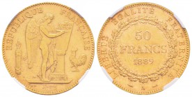 France, Troisième République 1870-1940    
50 Francs, Paris, 1889 A, AU 16.12 g.                
Ref : G.1113, Fr. 591               
Conservation ...